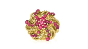 C. 1980 Vintage 2.25 ct. t.w. Ruby Swirl Ring in 18kt Yellow Gold