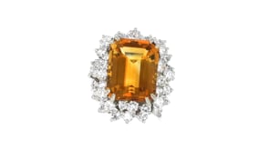 C. 1980 Vintage 11.00 Carat Citrine and 3.15 ct. t.w. Diamond Cocktail Ring in 14kt White Gold
