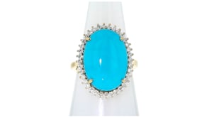 C. 2000 Vintage Turquoise and .36 ct. t.w. Diamond Ring in 18kt Yellow Gold
