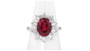 C. 2000 Vintage 4.25 Carat Red Rhodolite Garnet Ring with 1.20 ct. t.w. Diamonds in 18kt White Gold