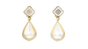 C. 1980 Vintage Mabe Pearl, Mother-of-Pearl and .75 ct. t.w. Diamond Drop Earrings in 18kt Yellow Gold