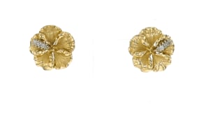 C. 1980 Vintage .13 ct. t.w. Diamond Flower Earrings in 14kt Yellow Gold