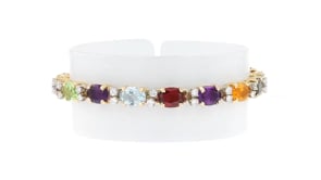 C. 1990 Vintage 23.75 ct. t.w. Multi-Gemstone Bracelet with 1.70 ct. t.w. Diamonds in 14kt Yellow Gold