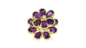 C. 1970 Vintage 6.60 ct. t.w. Amethyst Flower Cocktail Ring in 18kt Yellow Gold