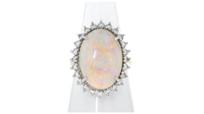 C. 1980 Vintage Opal and .75 ct. t.w. Diamond Ring in 14kt Two-Tone Gold