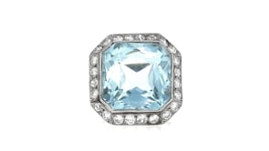 C. 1950 Vintage 12.00 Carat Aquamarine and 1.30 ct. t.w. Diamond Ring in Platinum