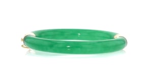 C. 1980 Vintage Carved Jade Bangle Bracelet with 14kt Yellow Gold