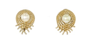 C. 1970 Vintage 8mm Cultured Pearl Roped-Edge Earrings in 18kt Yellow Gold