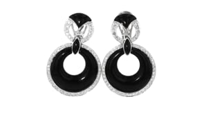 C. 1980 Vintage Onyx and 1.85 ct. t.w. Diamond Double-Drop Earrings in 18kt White Gold