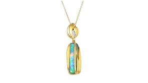 C. 1980 Vintage Black Opal and .12 ct. t.w. Diamond Pendant Necklace in 18kt Yellow Gold