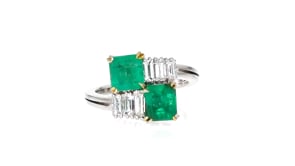 C. 1990 Vintage 1.54 Carat Emerald Bypass Ring with .65 ct. t.w. Diamonds in 18kt White Gold