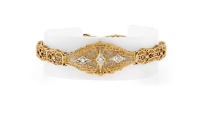 C. 1950 Vintage 10kt Two-Tone Gold Filigree Bracelet