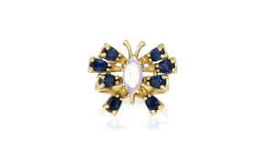C. 1970 Vintage Opal and 1.60 ct. t.w. Sapphire Butterfly Ring in 14kt Yellow Gold