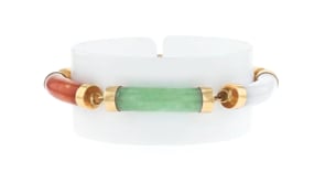 C. 1960 Vintage Multicolored Jade Bracelet in 14kt Yellow Gold