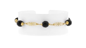 C. 1960 Vintage Onyx Bead Station Bracelet in 10kt Yellow Gold