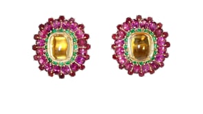 C. 1960 Vintage 31.70 ct. t.w. Multi-Gemstone Earrings in 18kt Yellow Gold