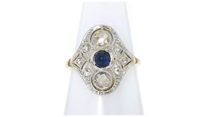 C. 1920 Vintage .65 Carat Sapphire and .75 ct. t.w. Diamond Ring in Platinum and 12kt Yellow Gold