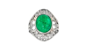 C. 1990 Vintage 5.97 Carat Emerald Ring with Diamonds in Platinum