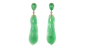 C. 1970 Vintage Jade Drop Earrings in 14kt Yellow Gold