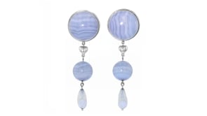 C. 1990 Vintage Blue Lace Agate Drop Earrings in 18kt White Gold