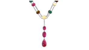 C. 1980 Vintage 43.10 ct. t.w. Multi-Gemstone and .80 ct. t.w. Diamond Necklace in 14kt Two-Tone Gold