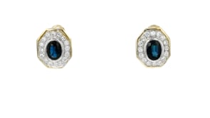 C. 1980 Vintage 2.60 ct. t.w. Sapphire and 1.00 ct. t.w. Diamond Earrings in 14kt Yellow Gold
