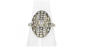 C. 1980 Vintage .85 ct. t.w. Diamond Striped Oval Ring in 18kt Yellow Gold