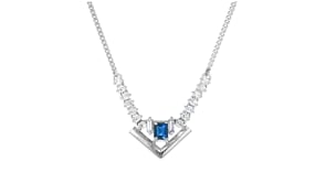 C. 1990 Vintage .35 Carat Sapphire and .60 ct. t.w. Diamond Geometric Necklace in Platinum