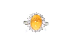 C. 2000 Vintage Fire Opal and .60 ct. t.w. Diamond Ring in Platinum