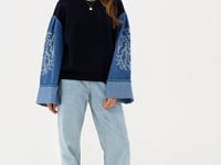 Blauwe sweater met denim mouwen (Renee)MJ14014_1