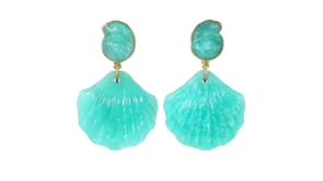 Carved Amazonite Seashell Drop Earrings in 18kt Gold Over Sterling