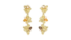.60 ct. t.w. Citrine and .20 ct. t.w. Smoky Quartz Floral Drop Earrings with 2.5-3mm Cultured Pearls in 18kt Gold Over Sterling