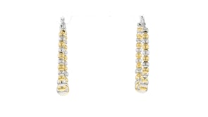 Italian 3-6mm Sterling Silver and 18kt Gold Over Sterling Graduated Bead Hoop Earrings