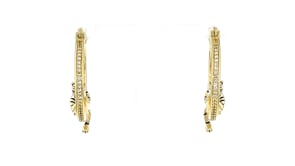 .60 ct. t.w. White Topaz and Black Enamel Tiger Hoop Earrings in 18kt Gold Over Sterling