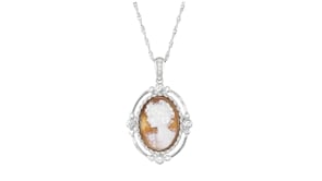 Italian Orange Agate Cameo Pendant Necklace with .30 ct. t.w. CZs in Sterling Silver