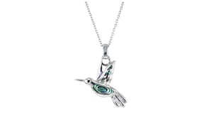 Abalone Shell Hummingbird Pendant Necklace with Black Enamel in Sterling Silver