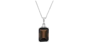 6.75 Carat Smoky Quartz Pendant Necklace with White Zircons in Sterling Silver
