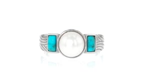 7.5-8mm Cultured Pearl Ring with Turquoise in Sterling Silver