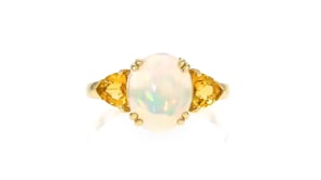 Opal and .60 ct. t.w. Citrine Three-Stone Ring in 14kt Yellow Gold