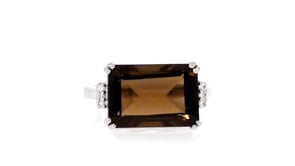 6.00 Carat Smoky Quartz Ring with White Zircons in Sterling Silver