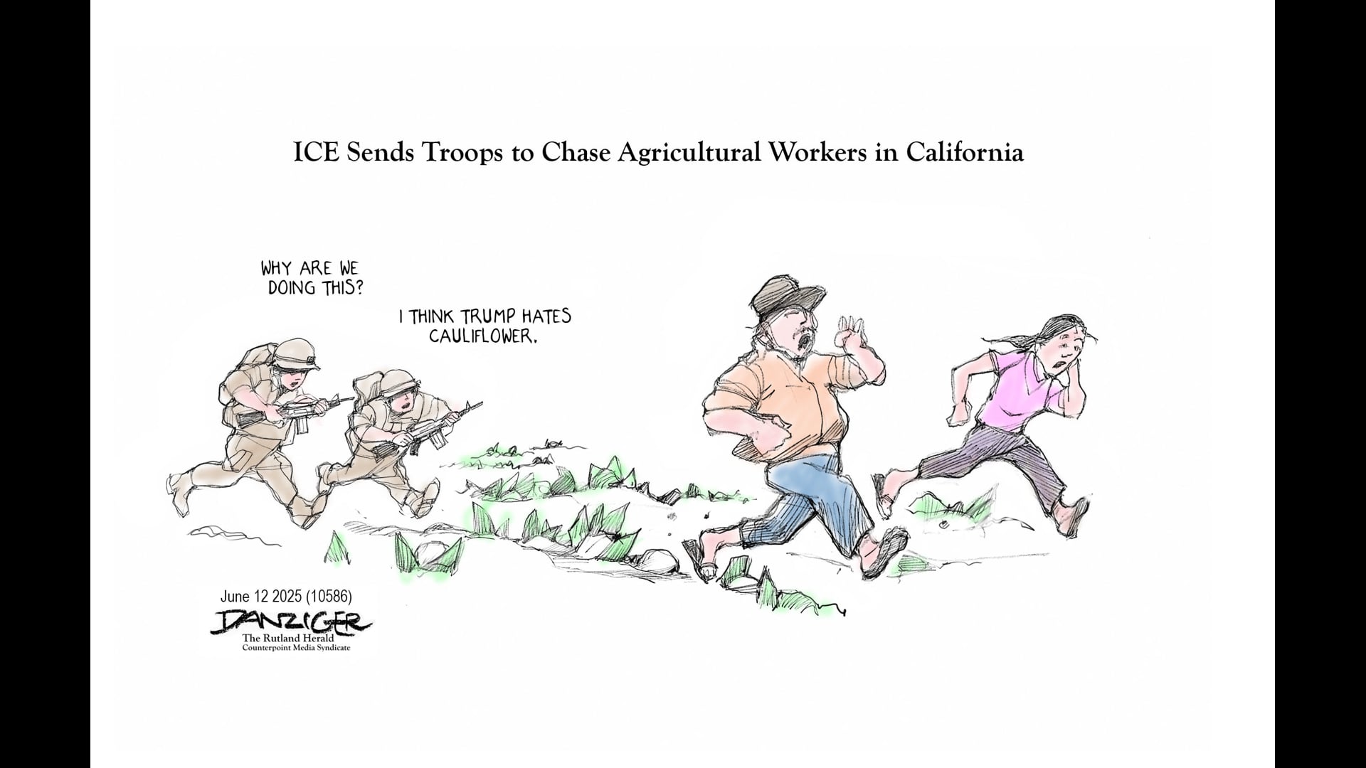 Ag Workers Arrested , Jeff Danziger Live cartoon