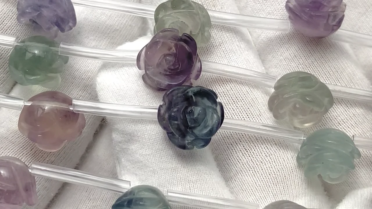 マルチカラーフローライト 薔薇（ローズ） 12mm 半連/1連｜天然石