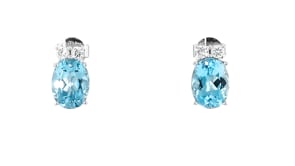 2.50 ct. t.w. Aquamarine Earrings with .15 ct. t.w. Diamonds in 18kt White Gold