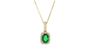 1.00 Carat Tsavorite Pendant Necklace with .14 ct. t.w. Diamonds in 14kt Yellow Gold