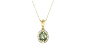 1.60 Carat Green Sapphire Pendant Necklace with .25 ct. t.w. Diamonds in 18kt Yellow Gold