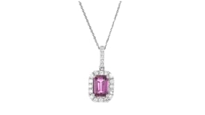 1.20 Carat Pink Sapphire Pendant Necklace with .29 ct. t.w. Diamonds in 18kt White Gold
