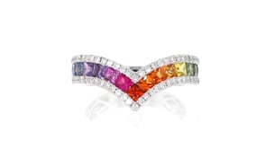 1.70 ct. t.w. Multicolored Sapphire and .42 ct. t.w. Diamond Chevron Ring in 14kt White Gold