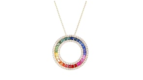 1.50 ct. t.w. Multicolored Sapphire Eternity Circle Pendant Necklace with .39 ct. t.w. Diamonds in 14kt Yellow Gold