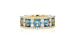 1.50 ct. t.w. Aquamarine and .75 ct. t.w. Diamond Ring in 18kt Yellow Gold