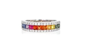 1.20 ct. t.w. Multicolored Sapphire Ring with .44 ct. t.w. Diamonds in 14kt White Gold